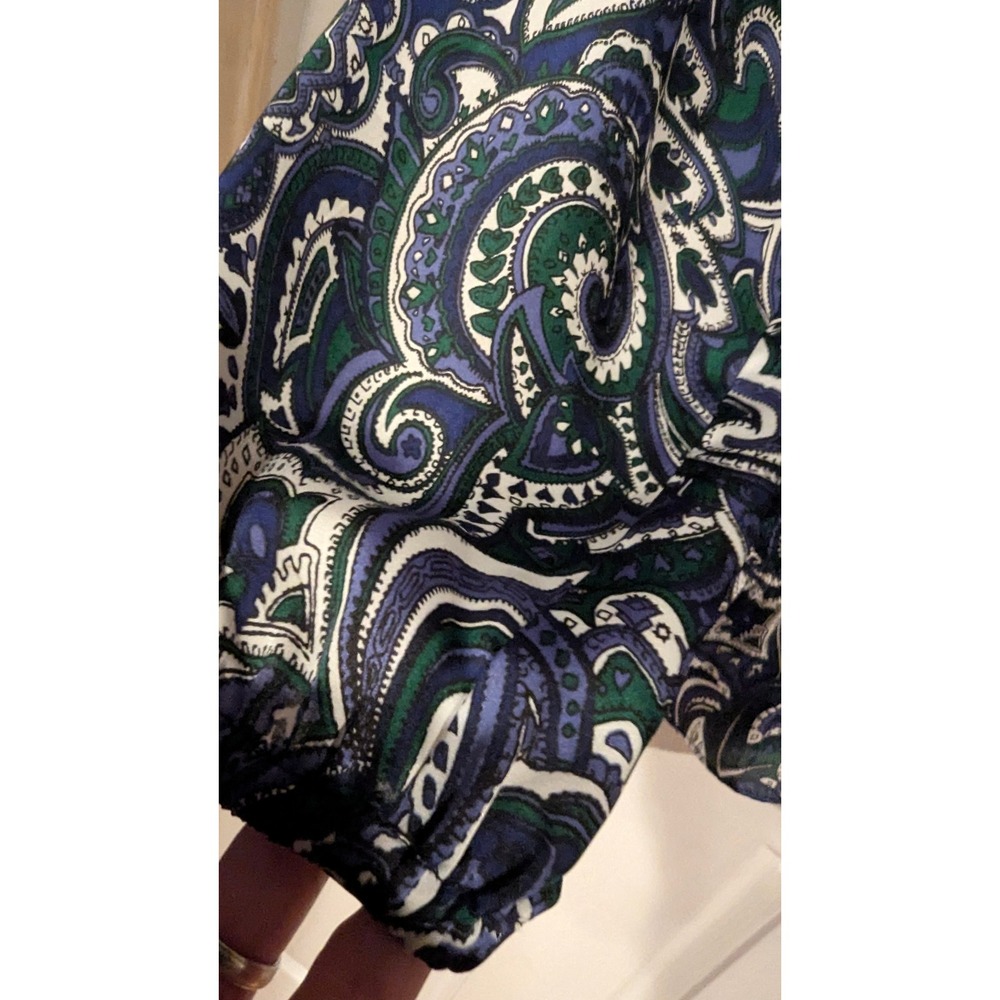 Michael Kors Blouse Medium Blue Green Paisley Smocked Off Shoulder Boho Top - Picture 7 of 7